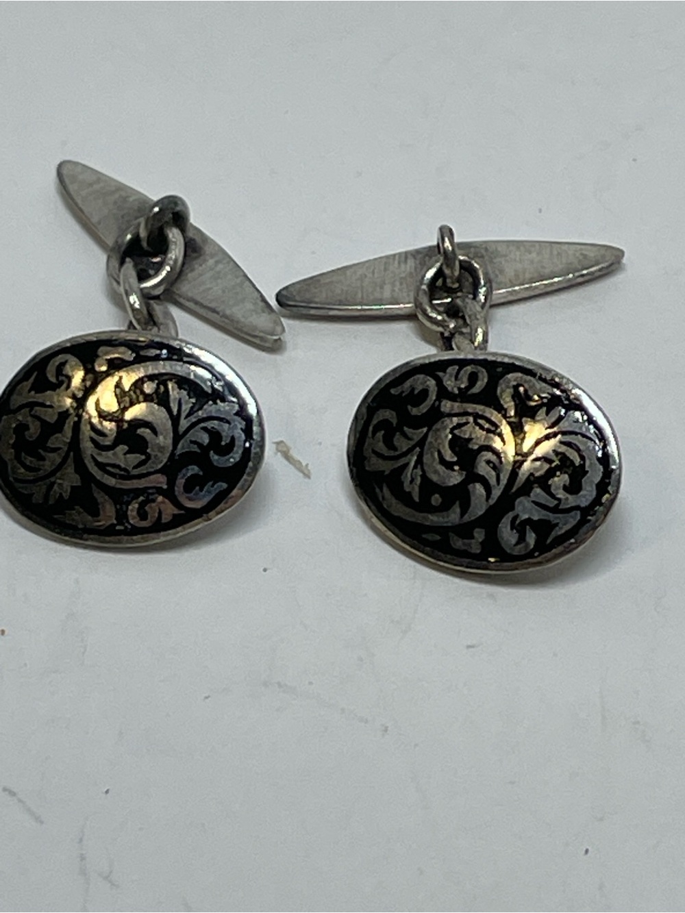 Antique Topazio sterling silver 925 cufflinks Niello Scrolls Art Nouveau Signed